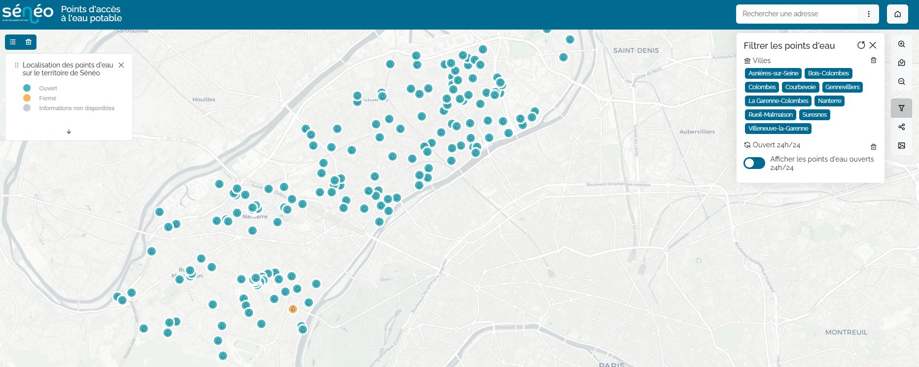 Carte des points d'accès à l'eau potable